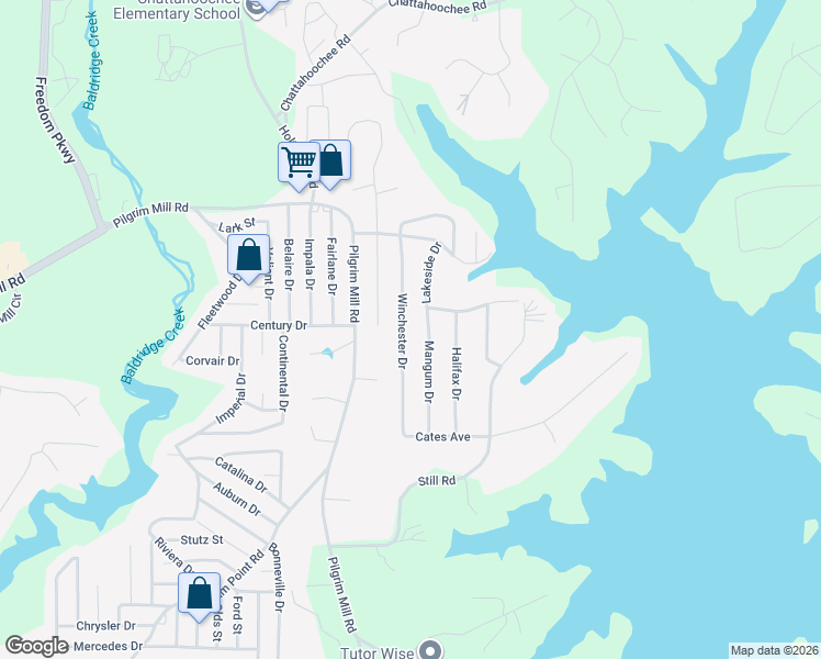 map of restaurants, bars, coffee shops, grocery stores, and more near 2905 Winchester Drive in Cumming