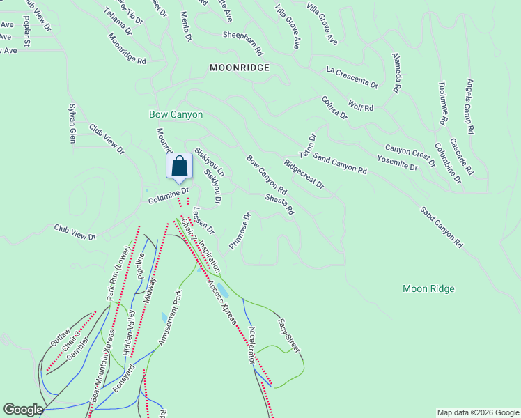 map of restaurants, bars, coffee shops, grocery stores, and more near 43428 Primrose Drive in Big Bear Lake