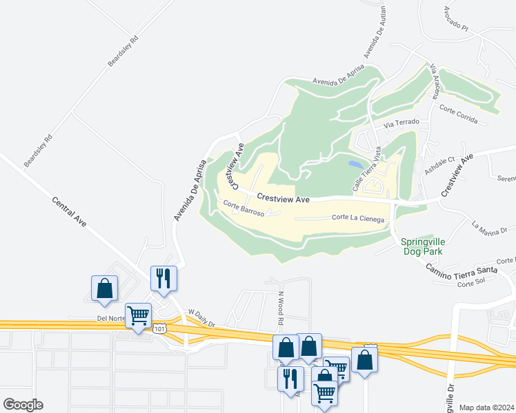map of restaurants, bars, coffee shops, grocery stores, and more near 1060 Corte Barroso in Camarillo