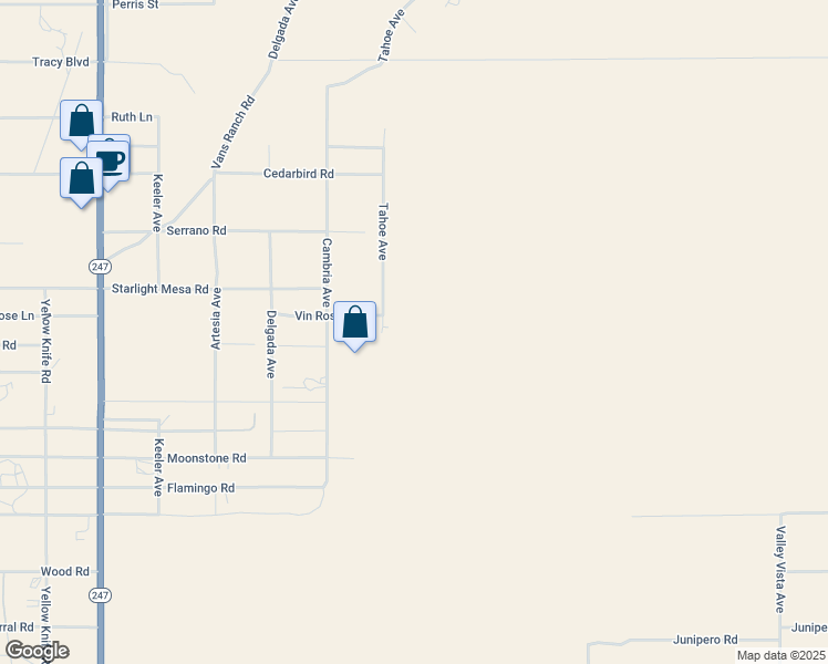 map of restaurants, bars, coffee shops, grocery stores, and more near 1377 Tahoe Avenue in Yucca Valley