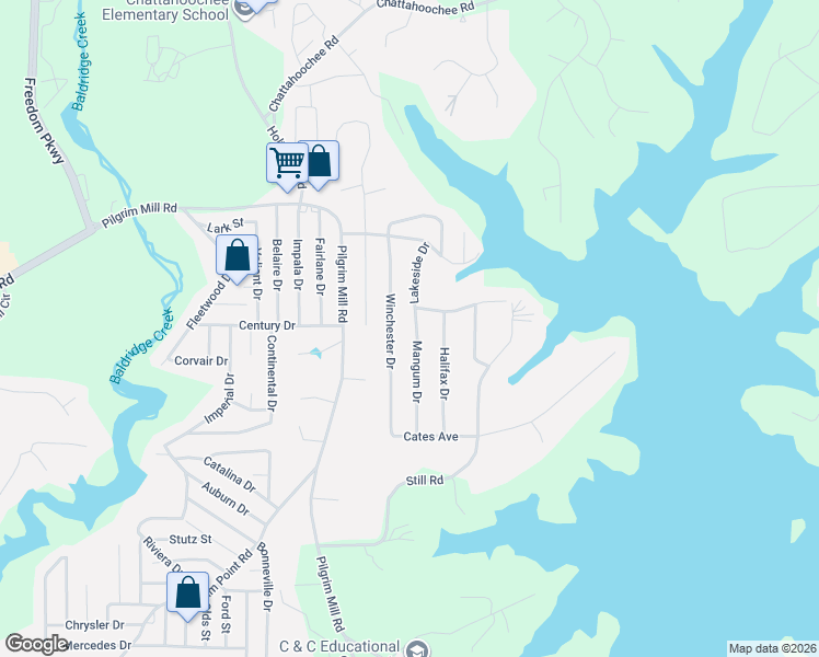 map of restaurants, bars, coffee shops, grocery stores, and more near 2895 Winchester Drive in Cumming