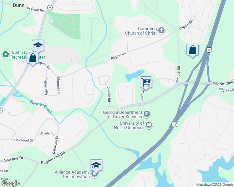 map of restaurants, bars, coffee shops, grocery stores, and more near 1613 Indian Way in Cumming
