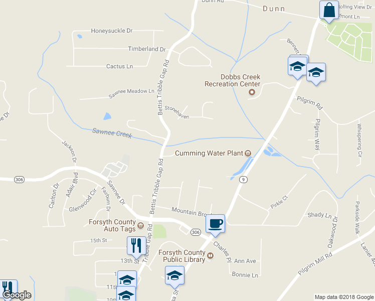 map of restaurants, bars, coffee shops, grocery stores, and more near 1475 Parkside Village Drive in Cumming