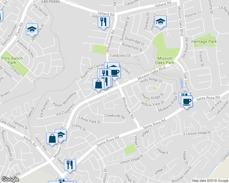 map of restaurants, bars, coffee shops, grocery stores, and more near 5311 Paseo Ricoso in Camarillo