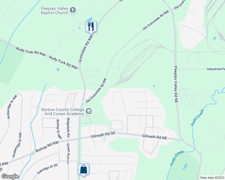 map of restaurants, bars, coffee shops, grocery stores, and more near 100 Cottage Walk Northwest in Cartersville