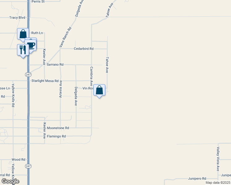 map of restaurants, bars, coffee shops, grocery stores, and more near 1377 Tahoe Avenue in Yucca Valley