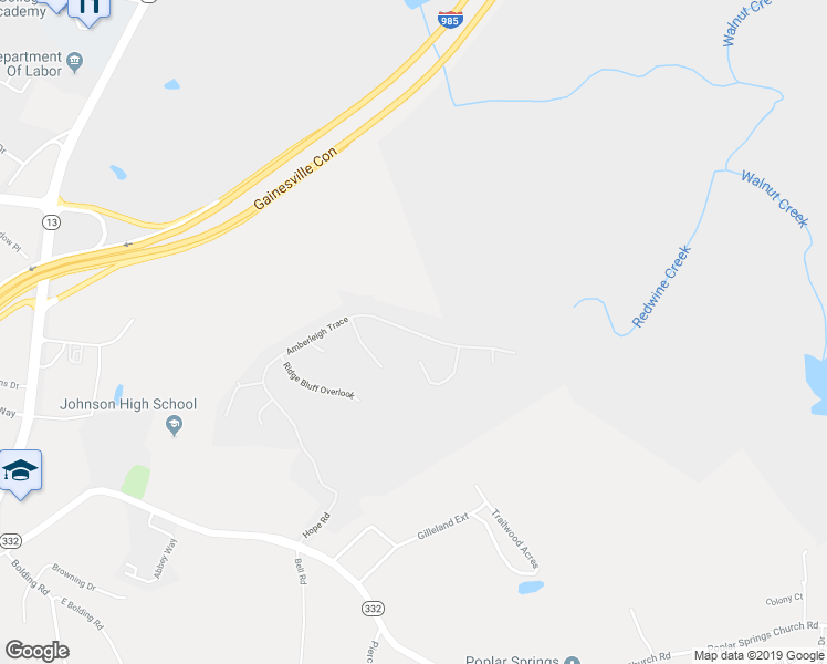 map of restaurants, bars, coffee shops, grocery stores, and more near Amberleigh Trace in Gainesville