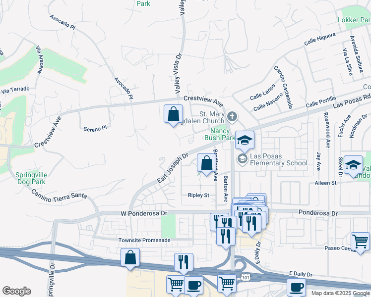 map of restaurants, bars, coffee shops, grocery stores, and more near 46 Calle Vista in Camarillo