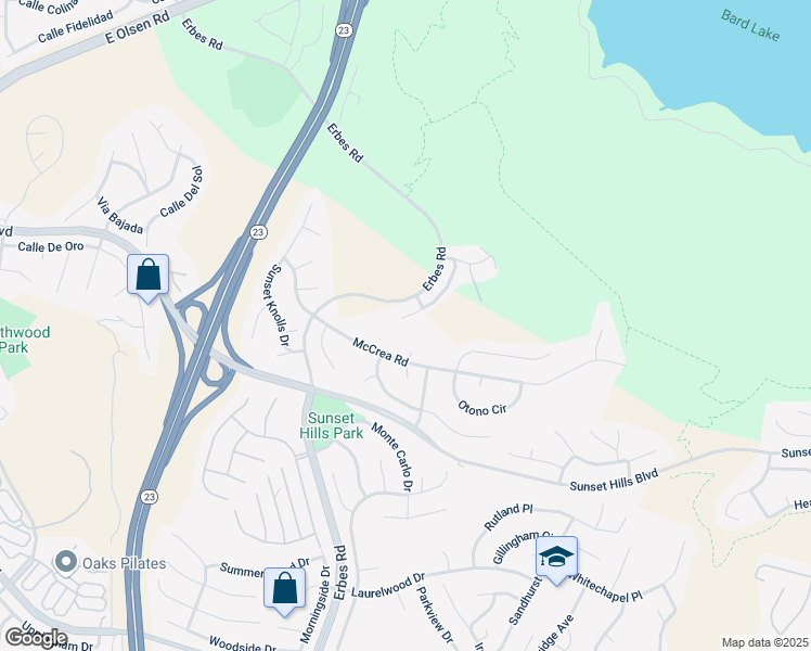 map of restaurants, bars, coffee shops, grocery stores, and more near 3574 Mapleknoll Place in Thousand Oaks