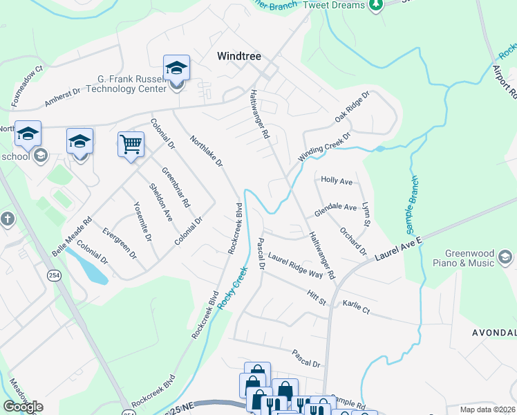 map of restaurants, bars, coffee shops, grocery stores, and more near 311 Rock Knoll Drive in Greenwood