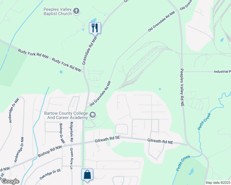 map of restaurants, bars, coffee shops, grocery stores, and more near 100 Cottage Walk Northwest in Cartersville