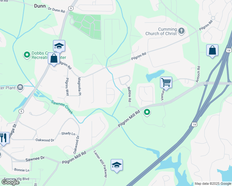 map of restaurants, bars, coffee shops, grocery stores, and more near 1608 Brookmere Way in Cumming