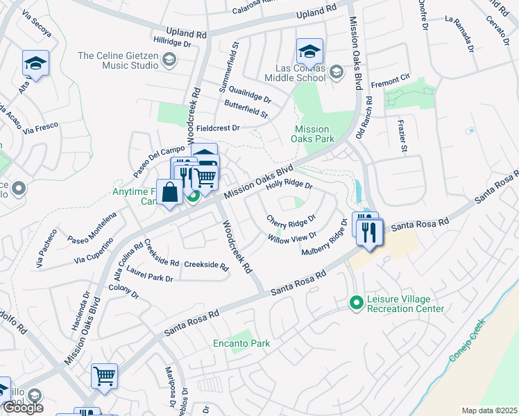 map of restaurants, bars, coffee shops, grocery stores, and more near 5346 Cherry Ridge Drive in Camarillo