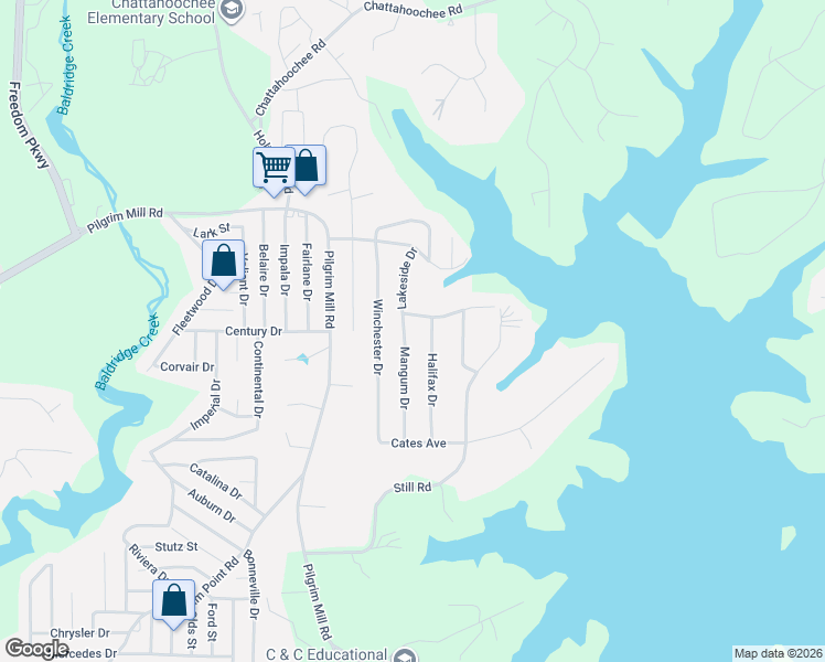 map of restaurants, bars, coffee shops, grocery stores, and more near 3025 Mangum Drive in Cumming