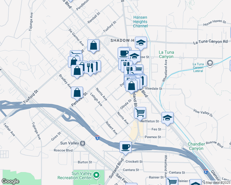 map of restaurants, bars, coffee shops, grocery stores, and more near 8731 Lucia Place in Los Angeles