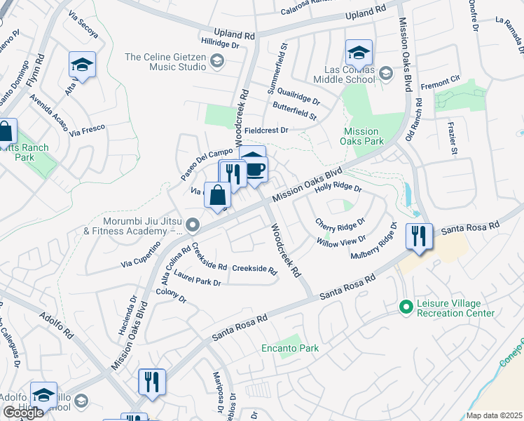map of restaurants, bars, coffee shops, grocery stores, and more near 5311 Paseo Ricoso in Camarillo