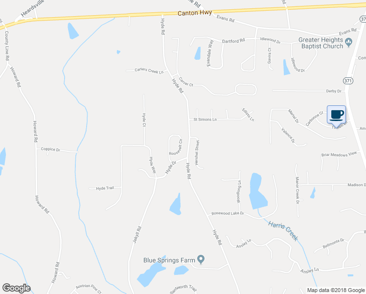 map of restaurants, bars, coffee shops, grocery stores, and more near 4945 Roosevelt Circle in Cumming