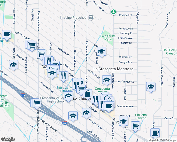 map of restaurants, bars, coffee shops, grocery stores, and more near 4718 La Crescenta Avenue in La Crescenta-Montrose
