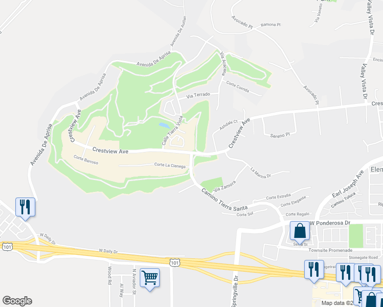 map of restaurants, bars, coffee shops, grocery stores, and more near 653 Camino Tierra Santa in Camarillo