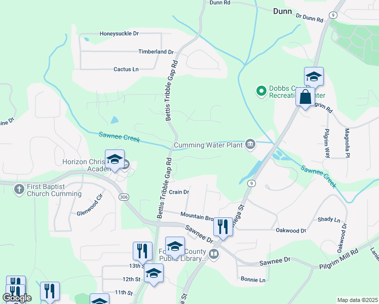 map of restaurants, bars, coffee shops, grocery stores, and more near 1455 Parkside Village Drive in Cumming