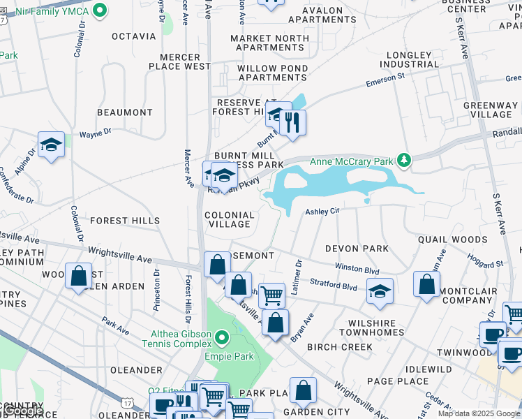 map of restaurants, bars, coffee shops, grocery stores, and more near 3234 Camden Circle in Wilmington
