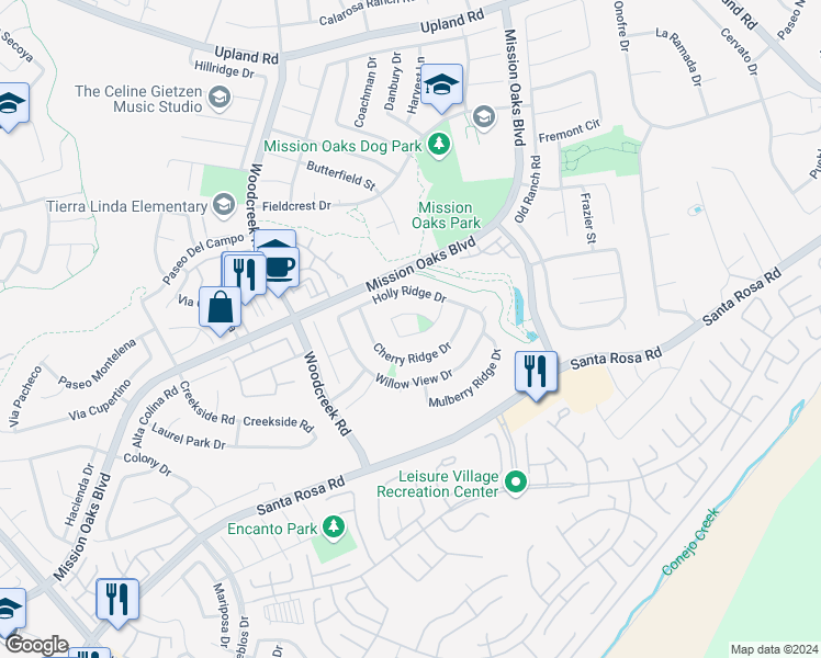 map of restaurants, bars, coffee shops, grocery stores, and more near 5533 Birchview Lane in Camarillo