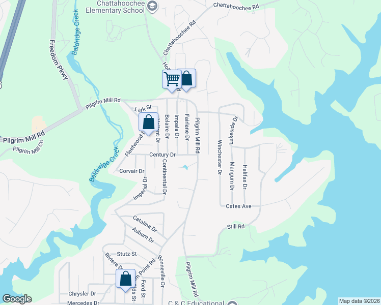 map of restaurants, bars, coffee shops, grocery stores, and more near 2755 Fairlane Drive in Cumming