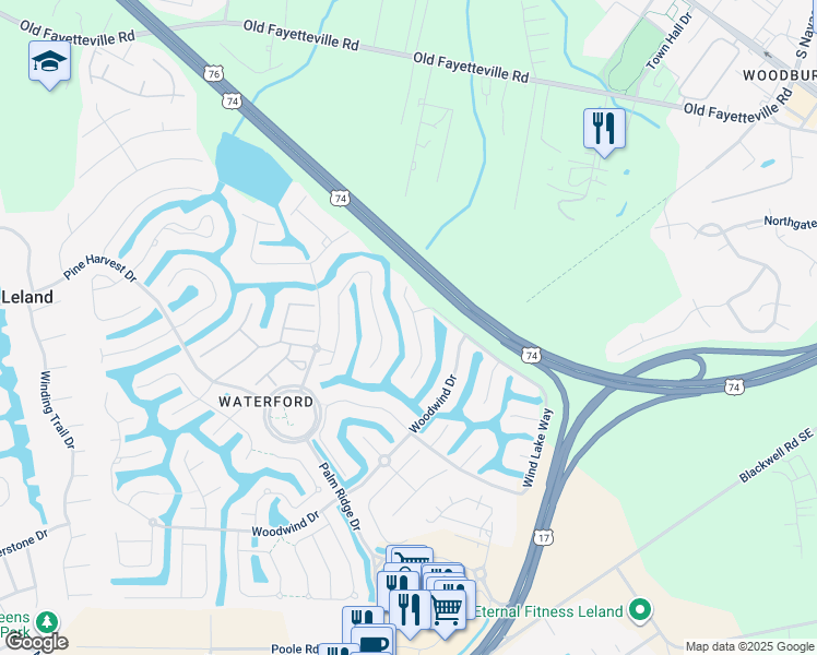 map of restaurants, bars, coffee shops, grocery stores, and more near 1026 Sun Skipper Lane in Leland