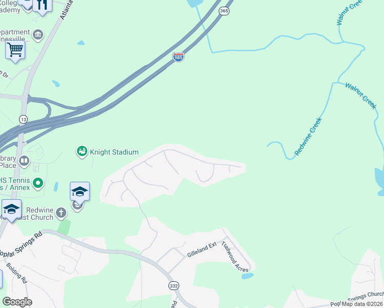 map of restaurants, bars, coffee shops, grocery stores, and more near 4045 Amberleigh Trace in Gainesville