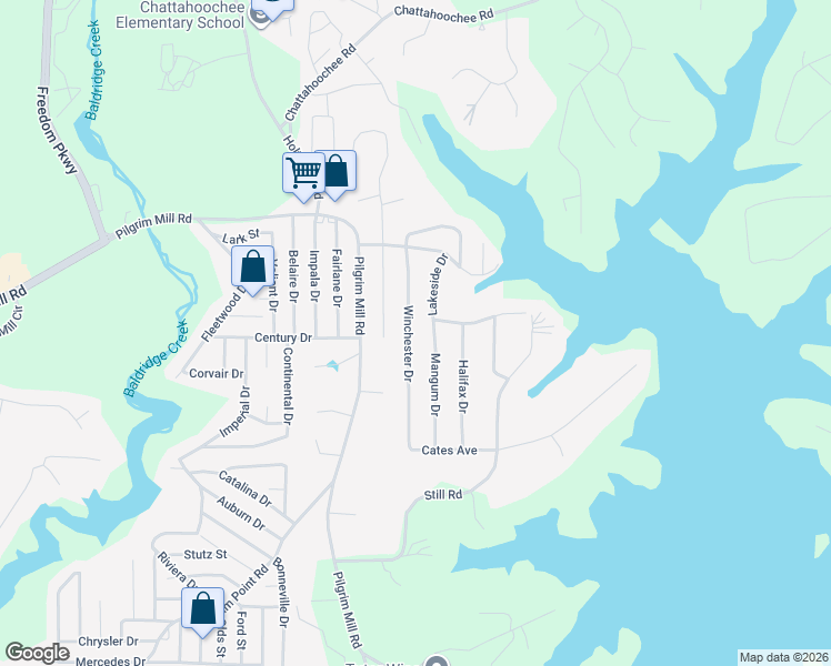 map of restaurants, bars, coffee shops, grocery stores, and more near 2895 Winchester Drive in Cumming