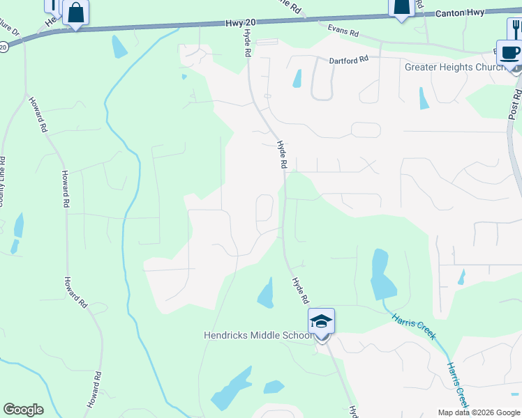 map of restaurants, bars, coffee shops, grocery stores, and more near 4810 Roosevelt Circle in Cumming