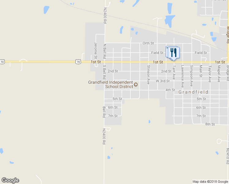 map of restaurants, bars, coffee shops, grocery stores, and more near 1017 4th Street in Grandfield