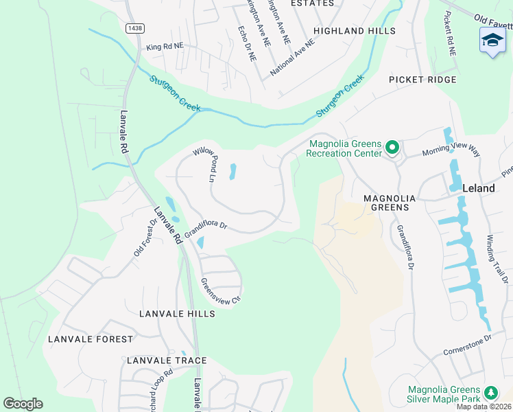 map of restaurants, bars, coffee shops, grocery stores, and more near 1110 Willow Pond Ln in Leland