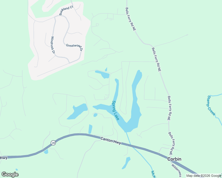 map of restaurants, bars, coffee shops, grocery stores, and more near 17 Spring Lake Trail Northeast in White