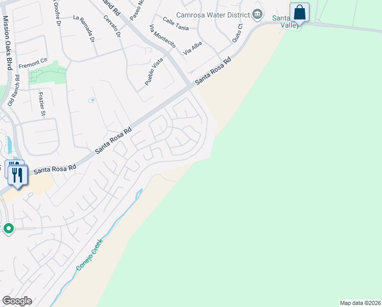 map of restaurants, bars, coffee shops, grocery stores, and more near 42036 Village 42 in Camarillo