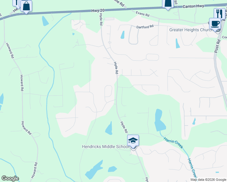 map of restaurants, bars, coffee shops, grocery stores, and more near 4935 Roosevelt Circle in Cumming