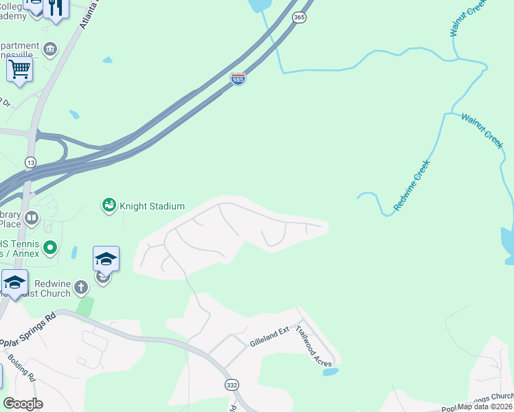 map of restaurants, bars, coffee shops, grocery stores, and more near 4045 Amberleigh Trace in Gainesville