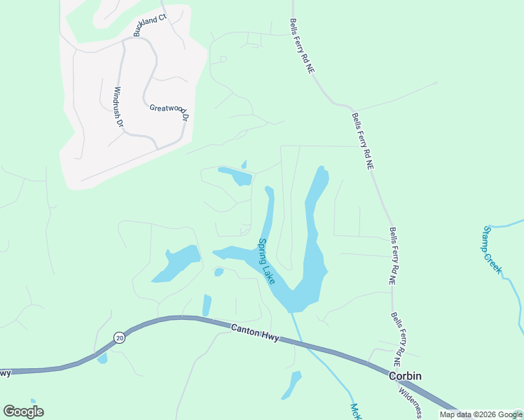 map of restaurants, bars, coffee shops, grocery stores, and more near 17 Spring Lake Trail Northeast in White