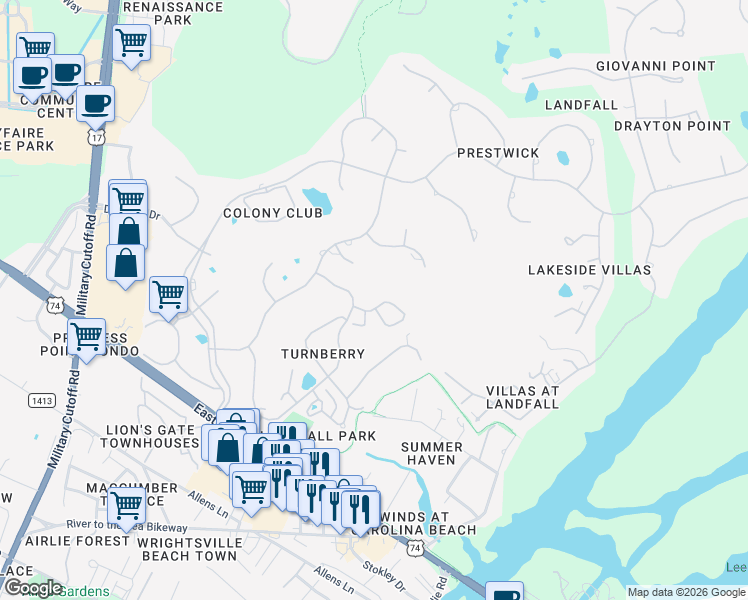 map of restaurants, bars, coffee shops, grocery stores, and more near 1909 Prestwick Lane in Wilmington