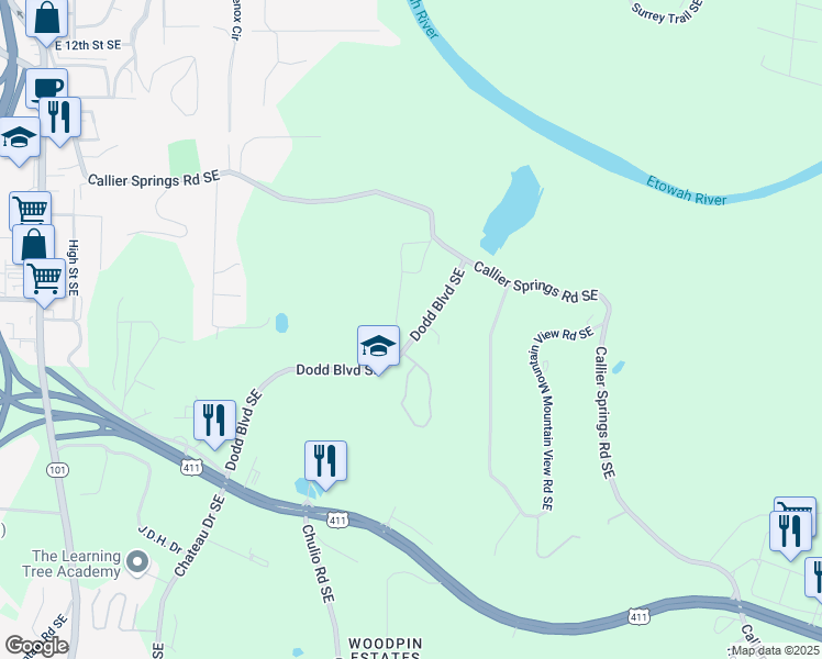 map of restaurants, bars, coffee shops, grocery stores, and more near 104 Dodd Boulevard Southeast in Rome