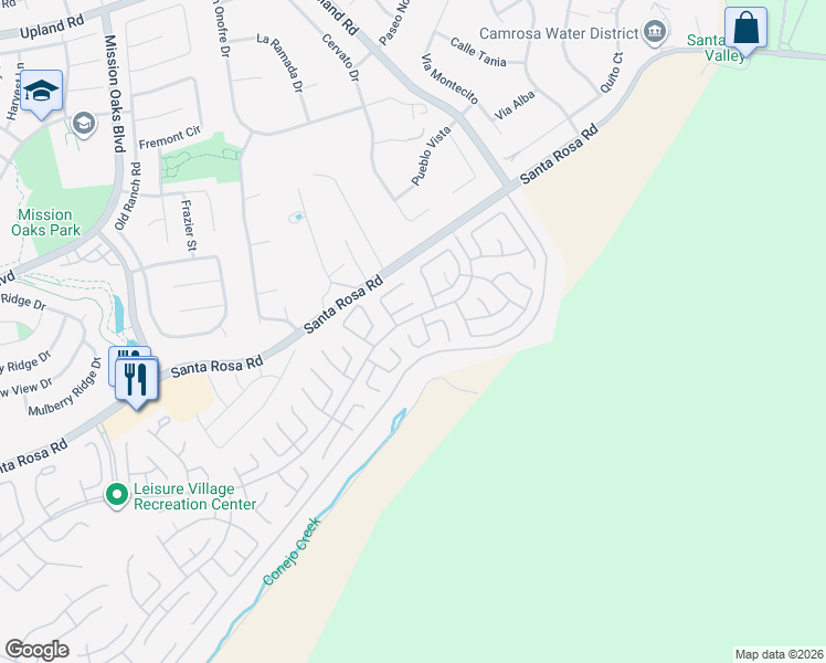 map of restaurants, bars, coffee shops, grocery stores, and more near 40036 Village 40 in Camarillo