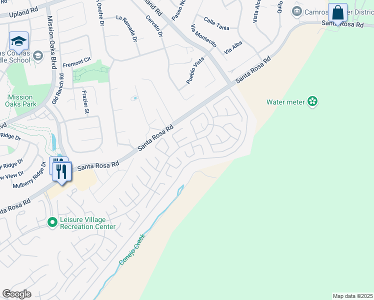 map of restaurants, bars, coffee shops, grocery stores, and more near 40036 Village 40 in Camarillo