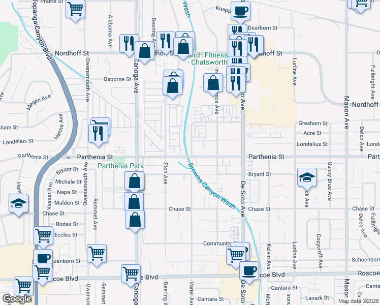 map of restaurants, bars, coffee shops, grocery stores, and more near 8719 Variel Avenue in Los Angeles