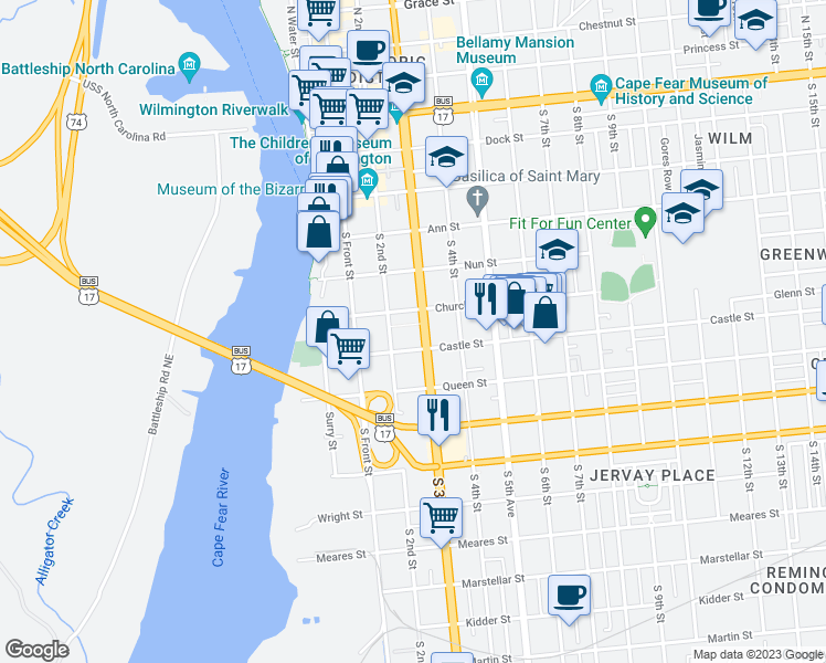 map of restaurants, bars, coffee shops, grocery stores, and more near 516 South 3rd Street in Wilmington