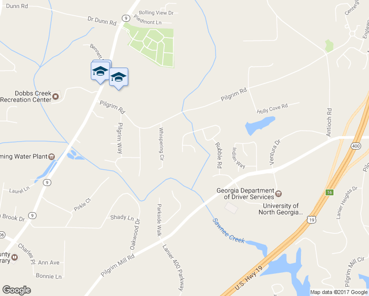 map of restaurants, bars, coffee shops, grocery stores, and more near 1643 Brookmere Way in Cumming