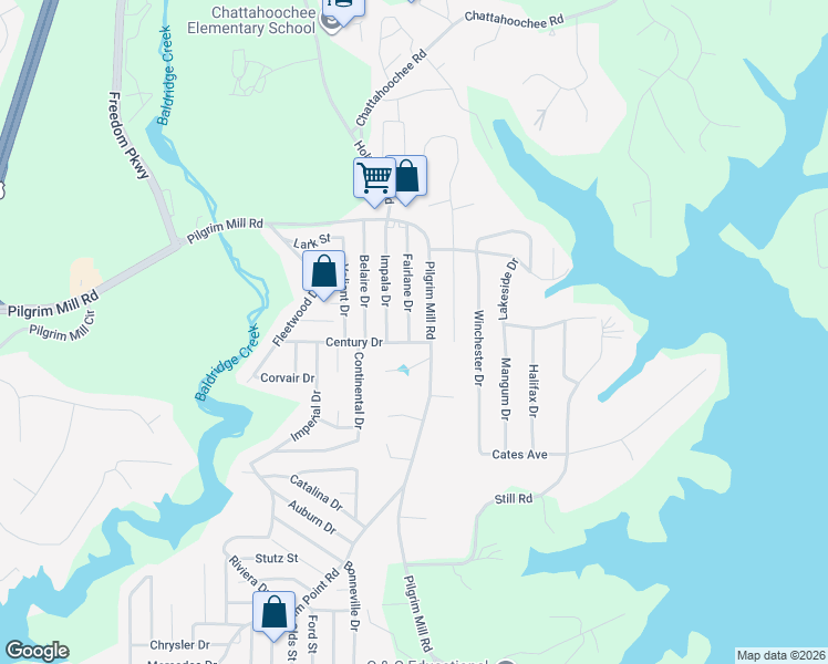 map of restaurants, bars, coffee shops, grocery stores, and more near 2755 Fairlane Drive in Cumming