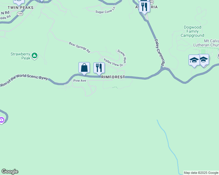 map of restaurants, bars, coffee shops, grocery stores, and more near 26596 Blackfoot Trail in Rimforest