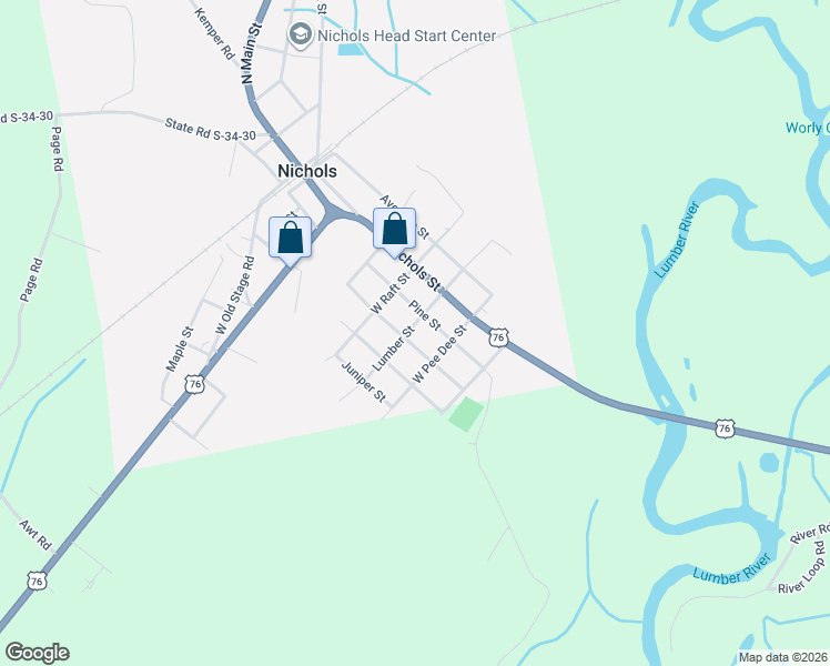 map of restaurants, bars, coffee shops, grocery stores, and more near 502 Burney Street in Nichols