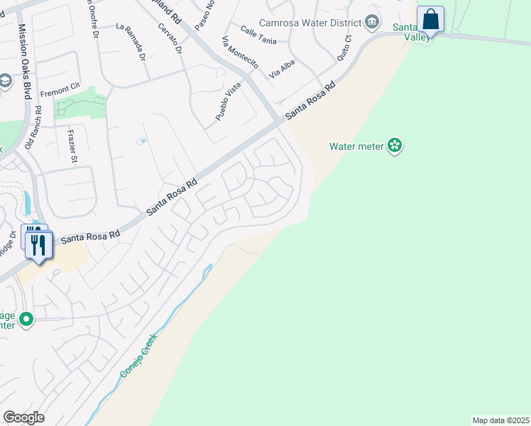 map of restaurants, bars, coffee shops, grocery stores, and more near 42025 Village 42 in Camarillo