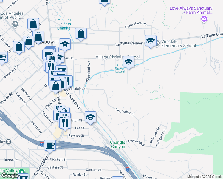 map of restaurants, bars, coffee shops, grocery stores, and more near Oland Avenue in Los Angeles
